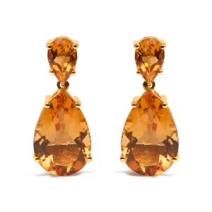 10K Yellow Gold Plated .925 Sterling Silver 12 1/3 Cttw Pear Shaped Orange Citrine Dangle Double Drop Stud Earring