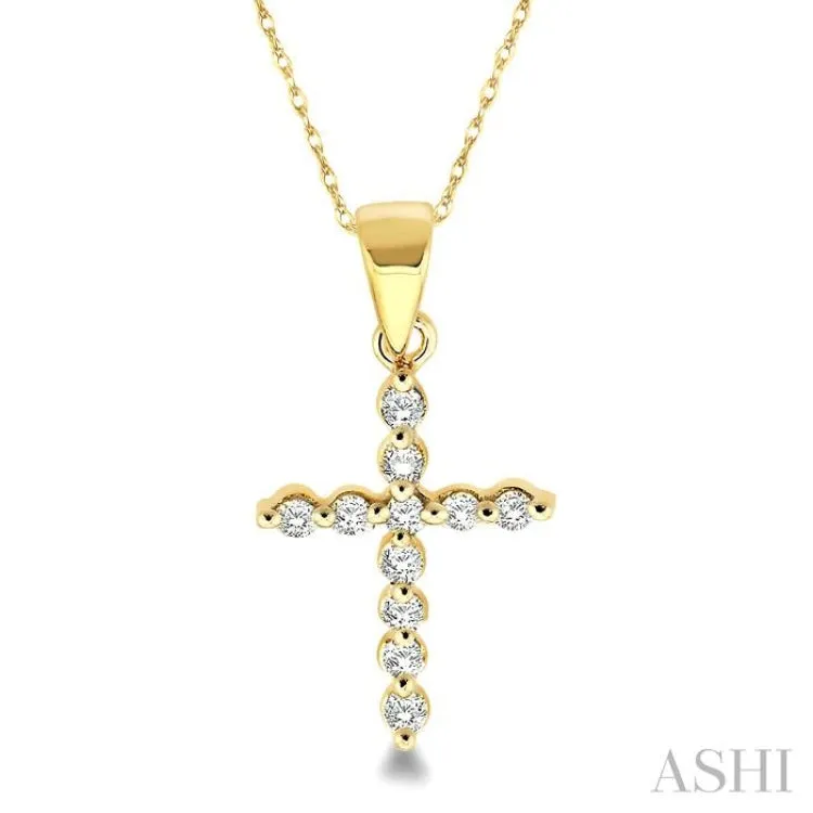 1/10 Ctw Round Cut Diamond Cross Pendant in 10K Yellow Gold with Chain