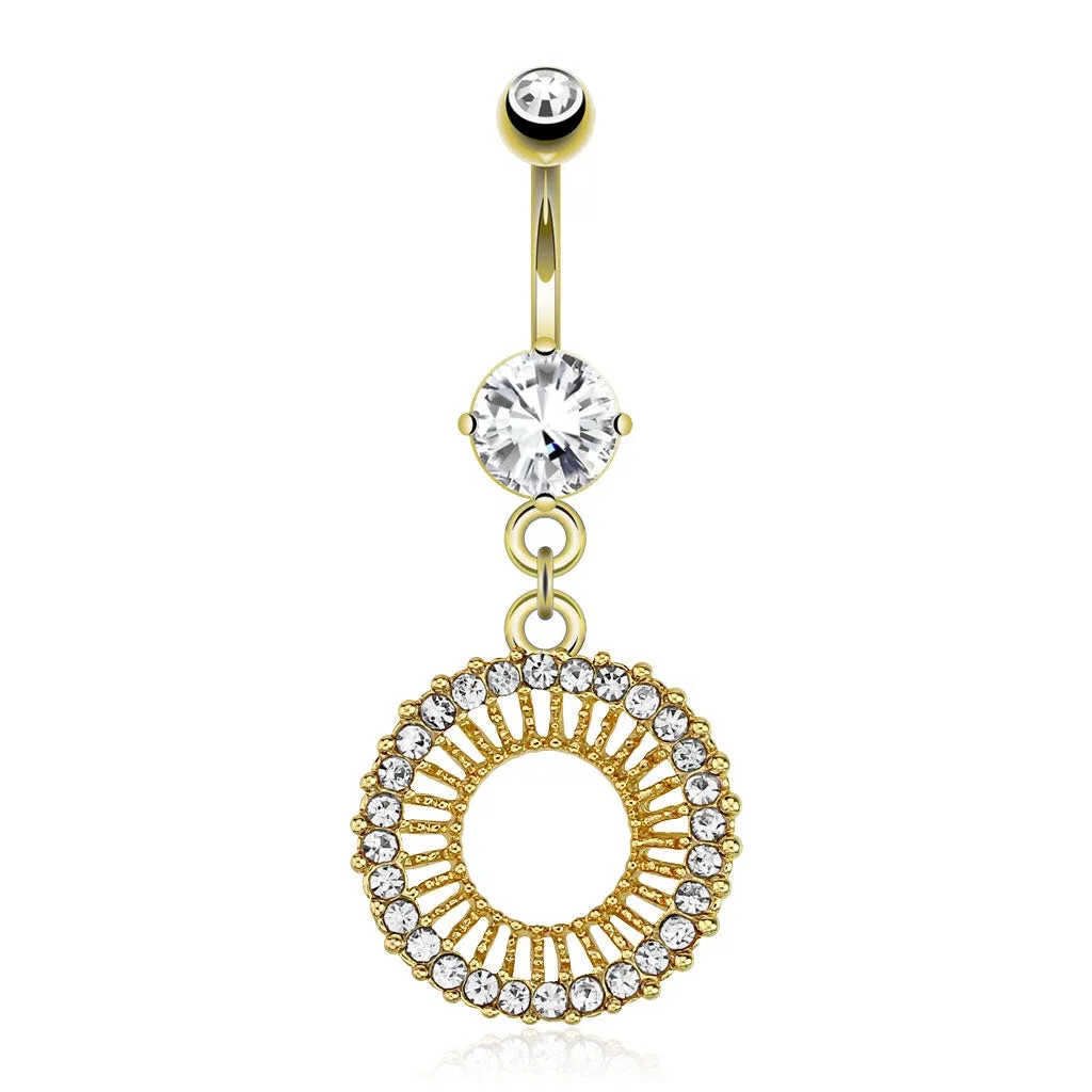 14KT Gold Plated Circle of Gems Belly Ring