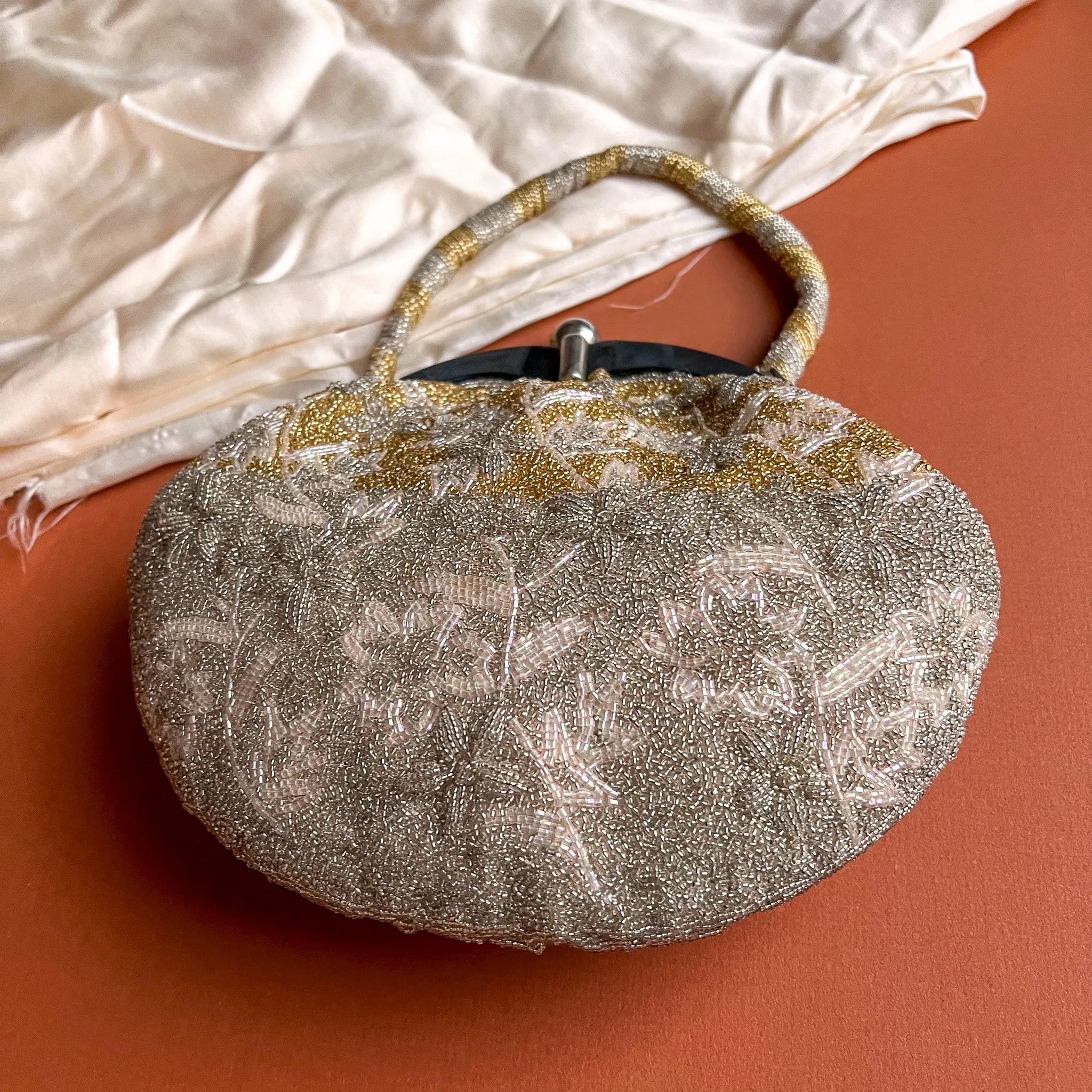 1960s Heavily Beaded Gold and Silver Handbag