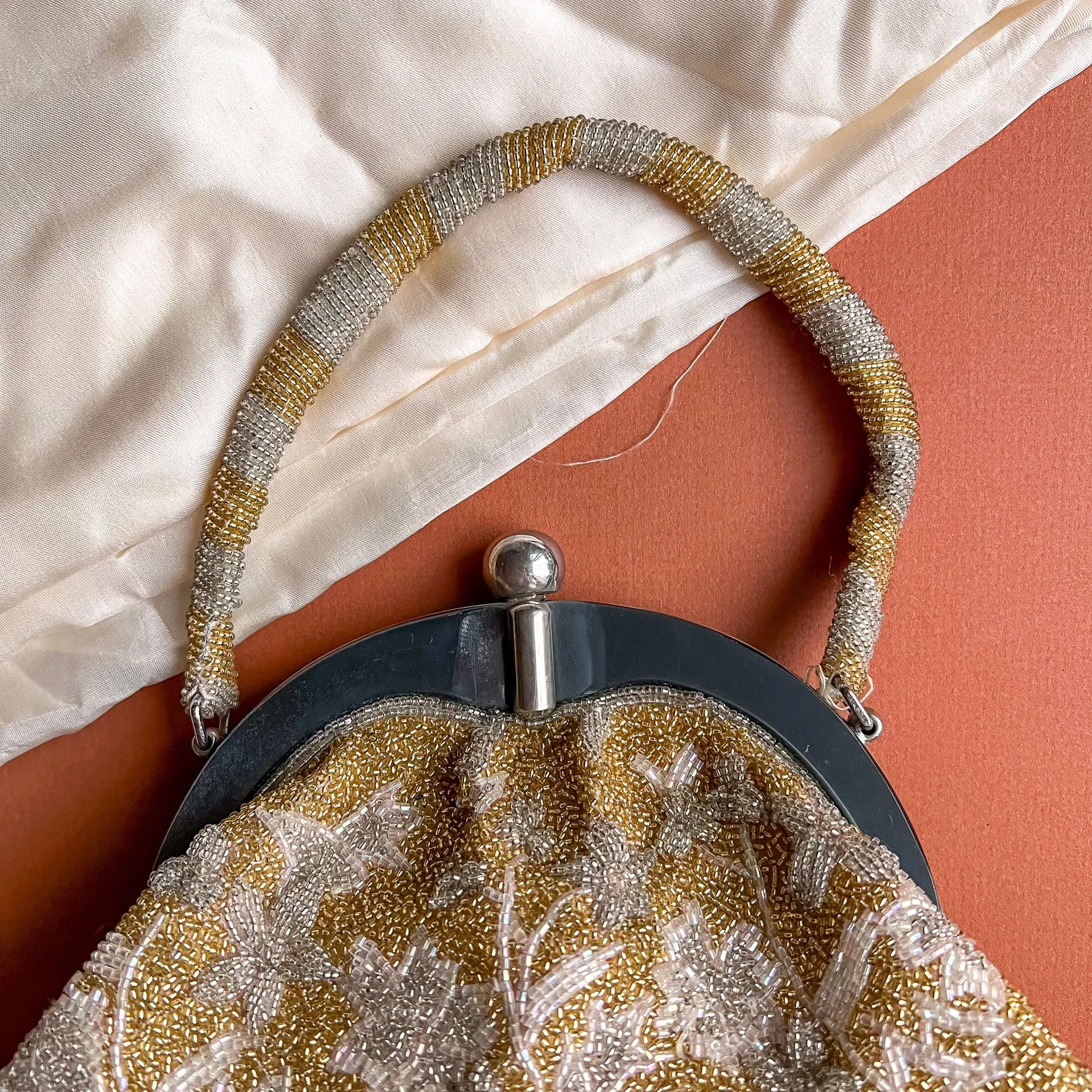 1960s Heavily Beaded Gold and Silver Handbag