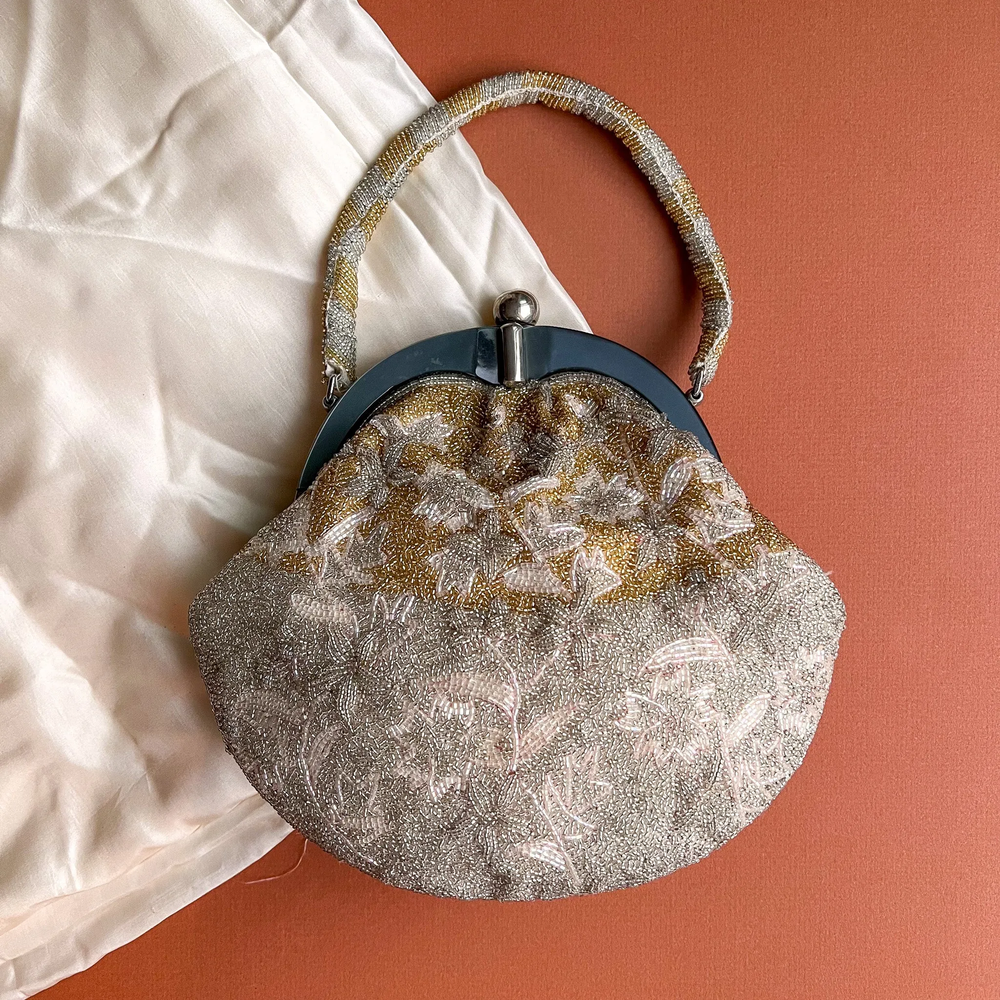 1960s Heavily Beaded Gold and Silver Handbag