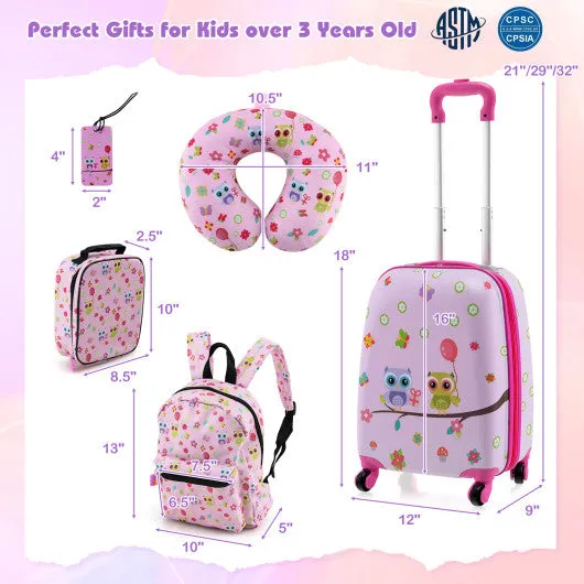 5 Piece Kids Luggage Set with Backpack  Neck Pillow  Name Tag  Lunch Bag-Pink