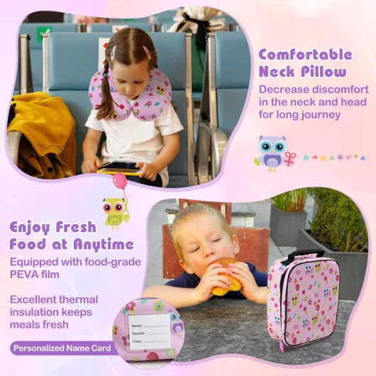 5 Piece Kids Luggage Set with Backpack  Neck Pillow  Name Tag  Lunch Bag-Pink