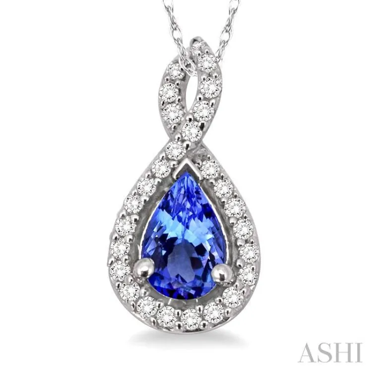 6x4MM Pear Shape Tanzanite and 1/10 Ctw Round Cut Diamond Pendant in 14K White Gold with Chain