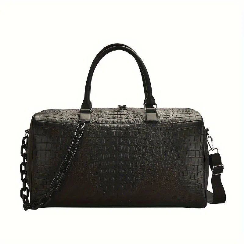 A Black Men's Fashionable Handbag 18.11inch * 8.66inch * 10.24inch Fashionable Crocodile Pattern Retro PU Waterproof And Wear-resistant Collar Bag Is A Men's And Women's Short Distance Travel Outdoor Outing Sports Yoga Holiday Gift