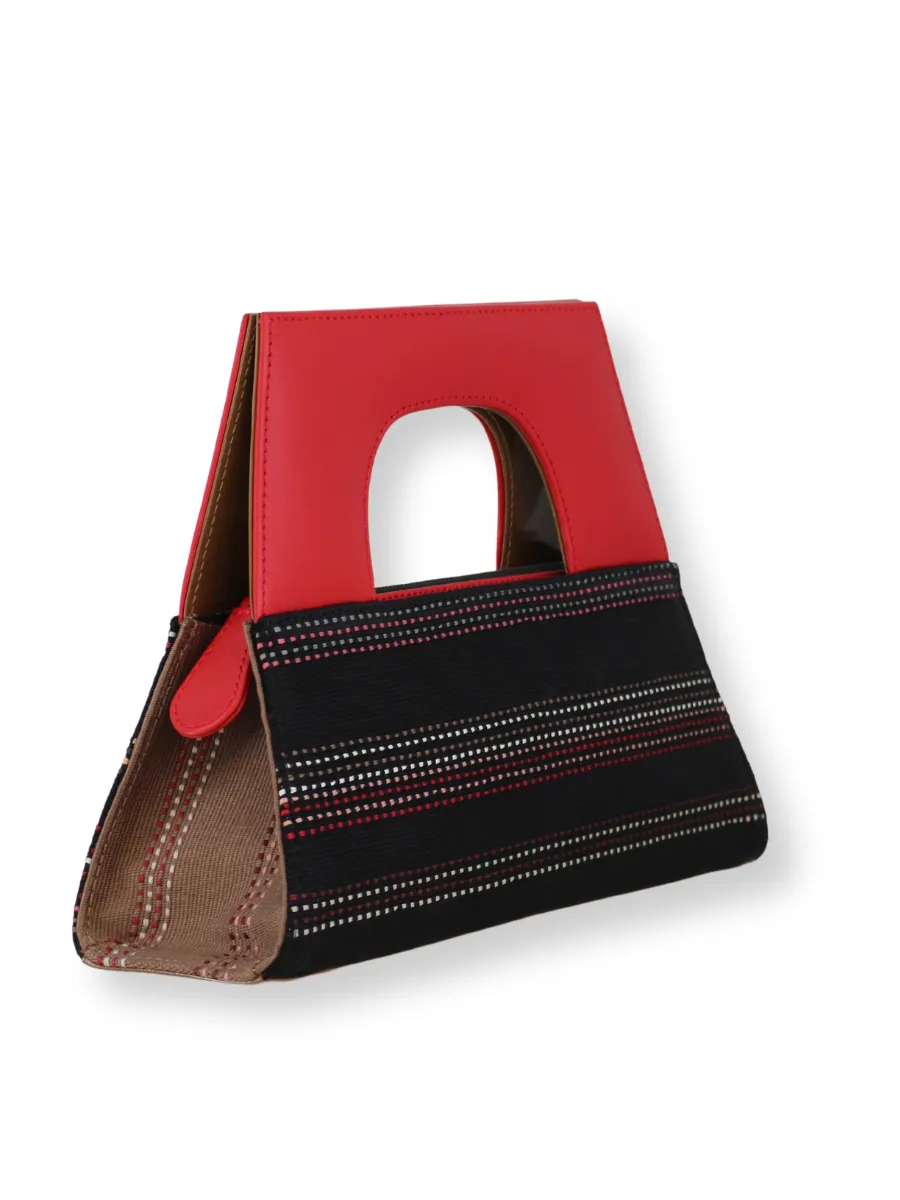 A-Chica Handbag - Black Taupe & Red Handle 2