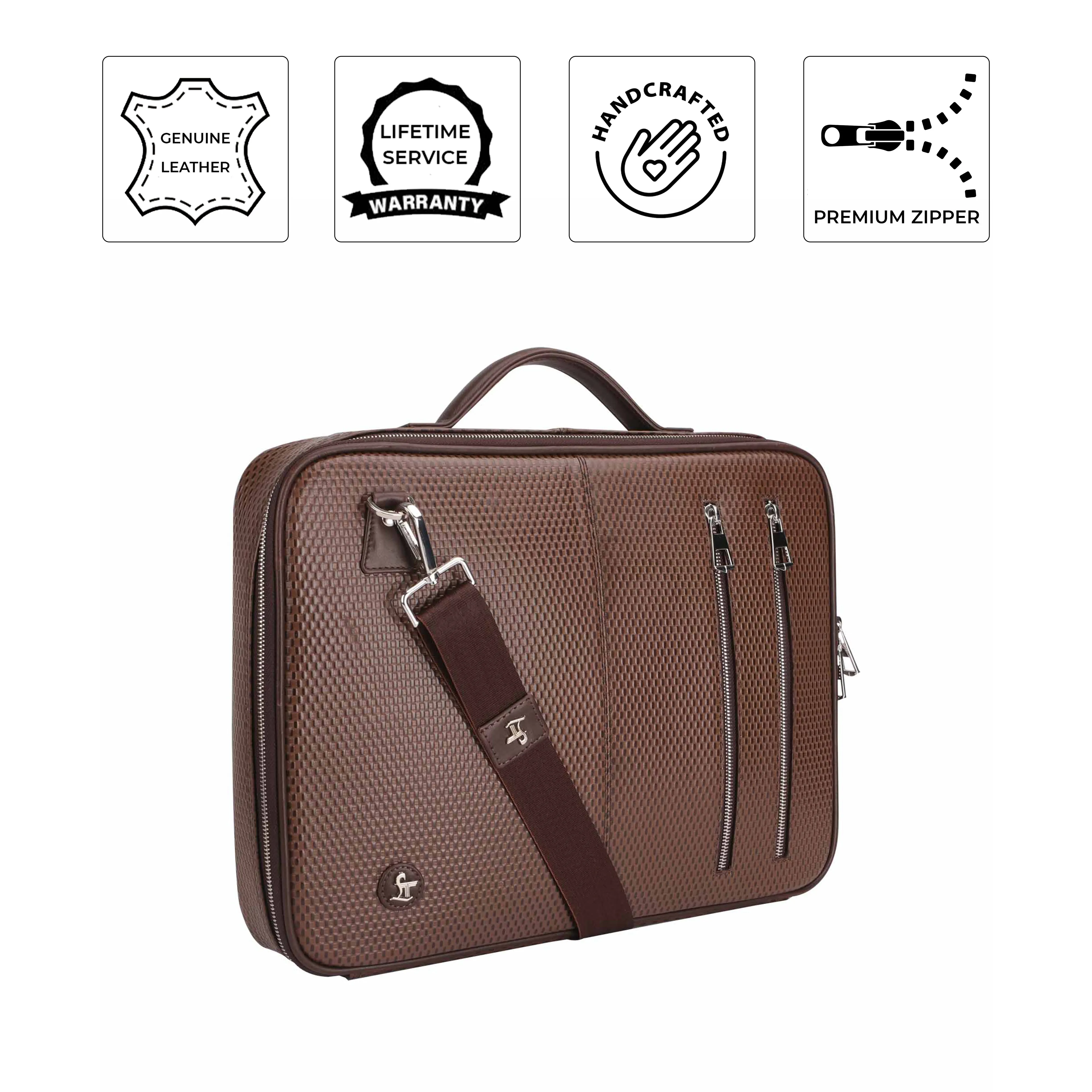 Accord | Leather Portfolio Bag | 100% Genuine Leather | For Office Use | Colour - Black & Brown