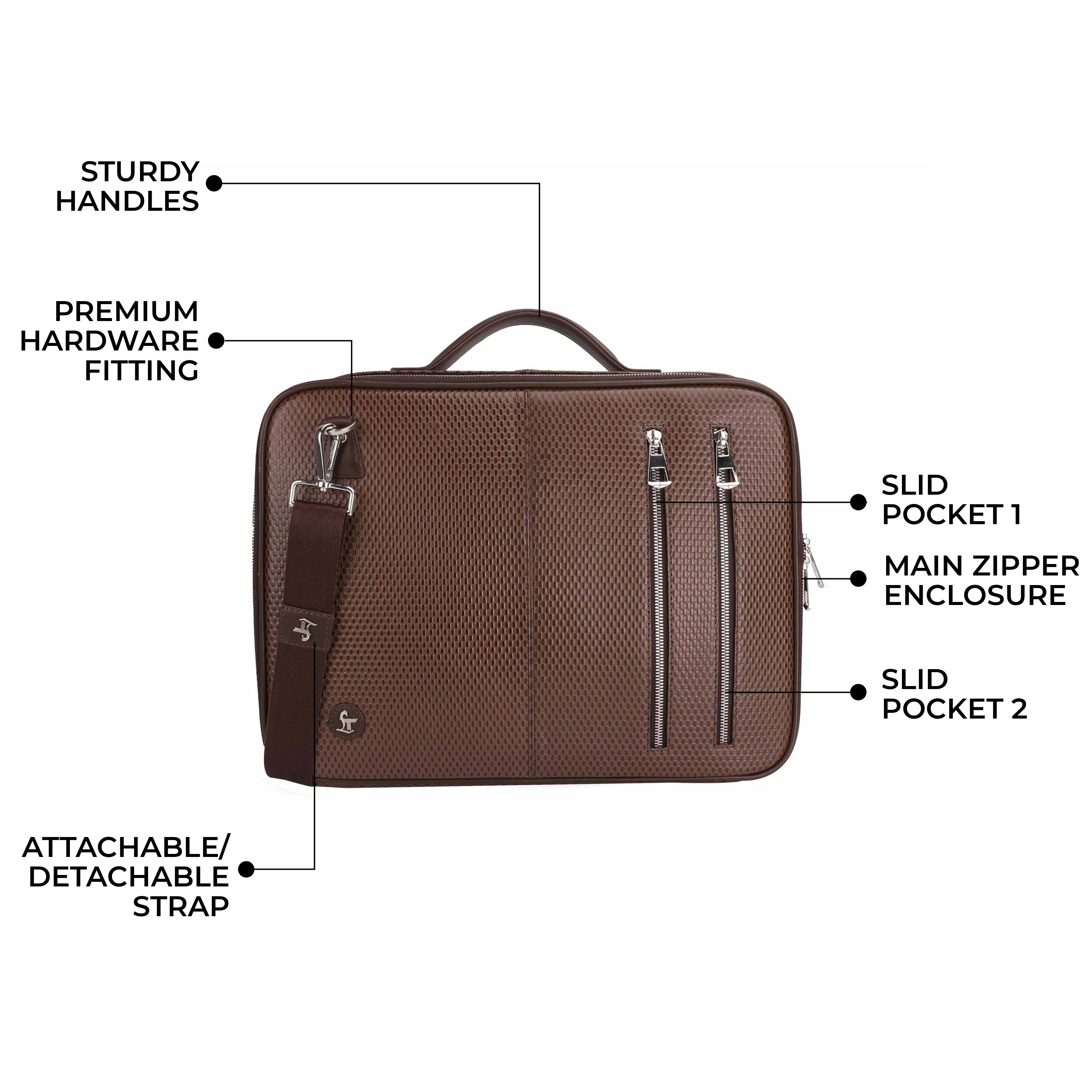 Accord | Leather Portfolio Bag | 100% Genuine Leather | For Office Use | Colour - Black & Brown