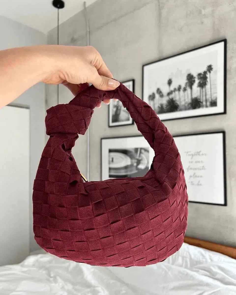 Amara – Chic knot details – Woven suede handbag