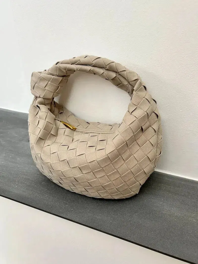 Amara – Chic knot details – Woven suede handbag