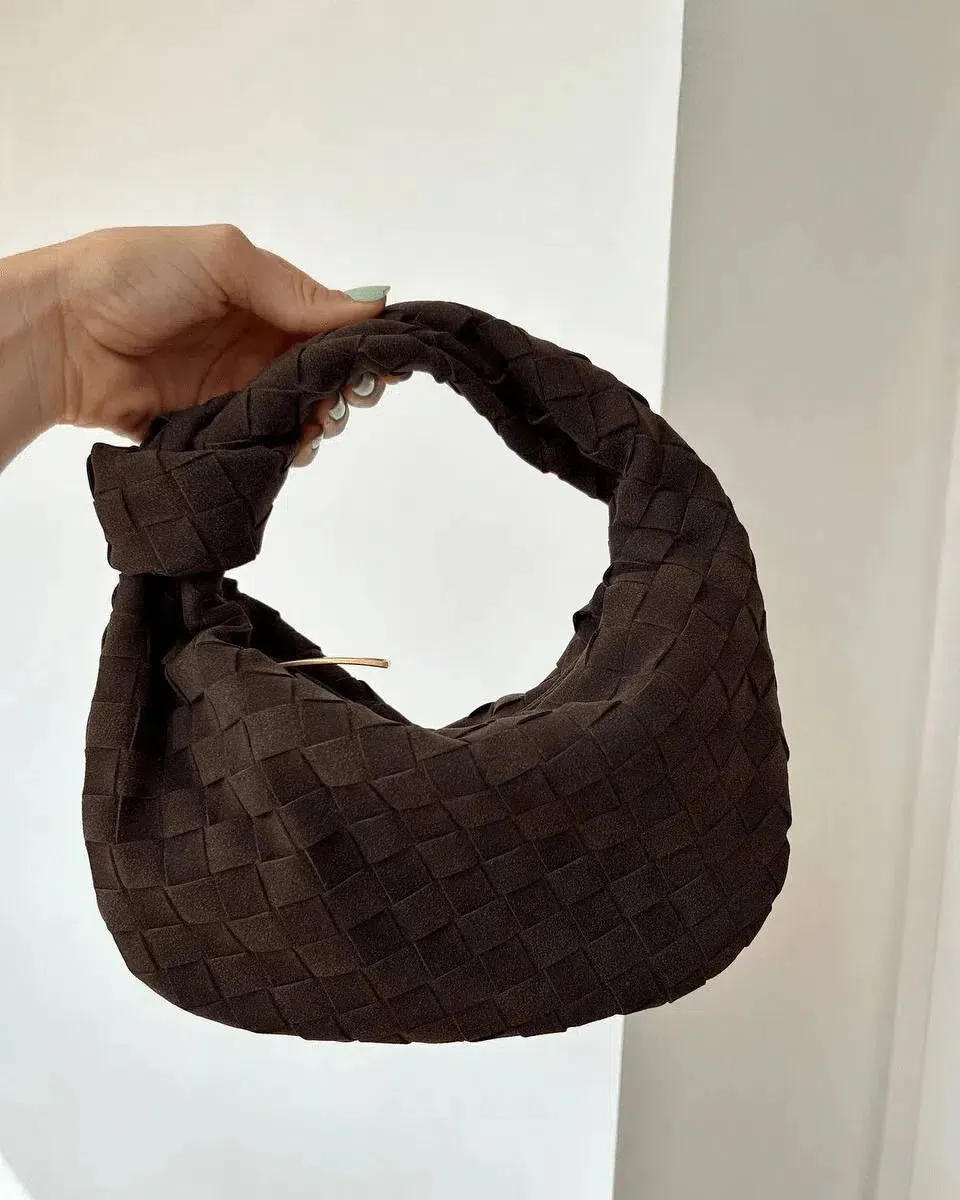 Amara – Chic knot details – Woven suede handbag