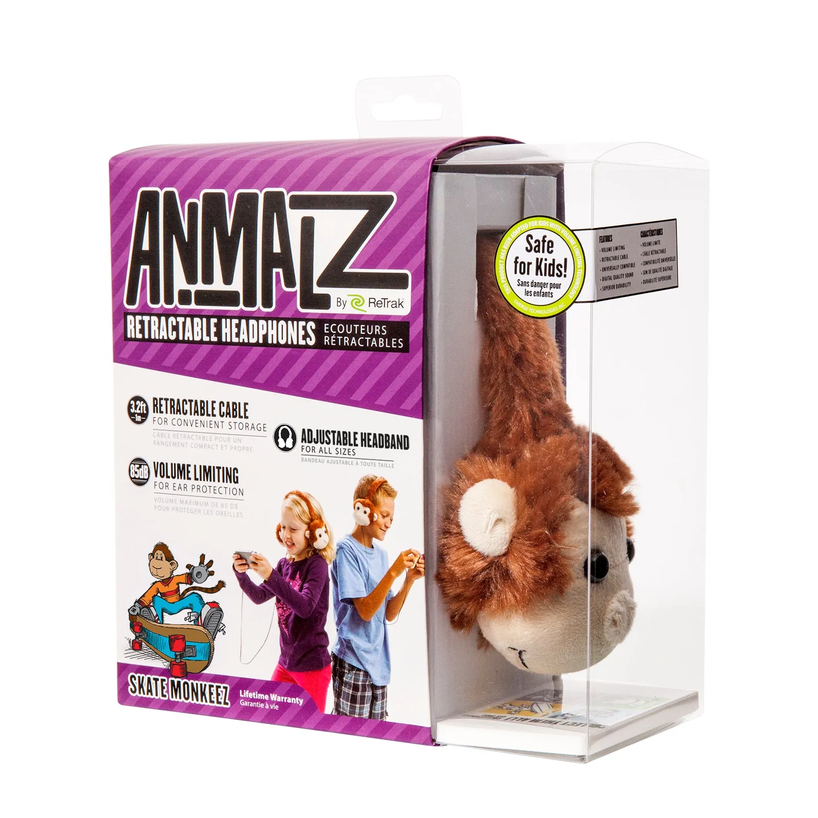 Animalz Ear Headphones Monkey | Over-Ear Headphones | Retractable Headphone Cable