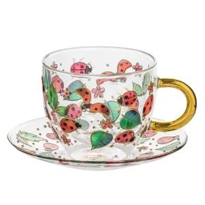 Ashdene Natures Keepers Ladybug Double Walled Glass Cup & Saucer