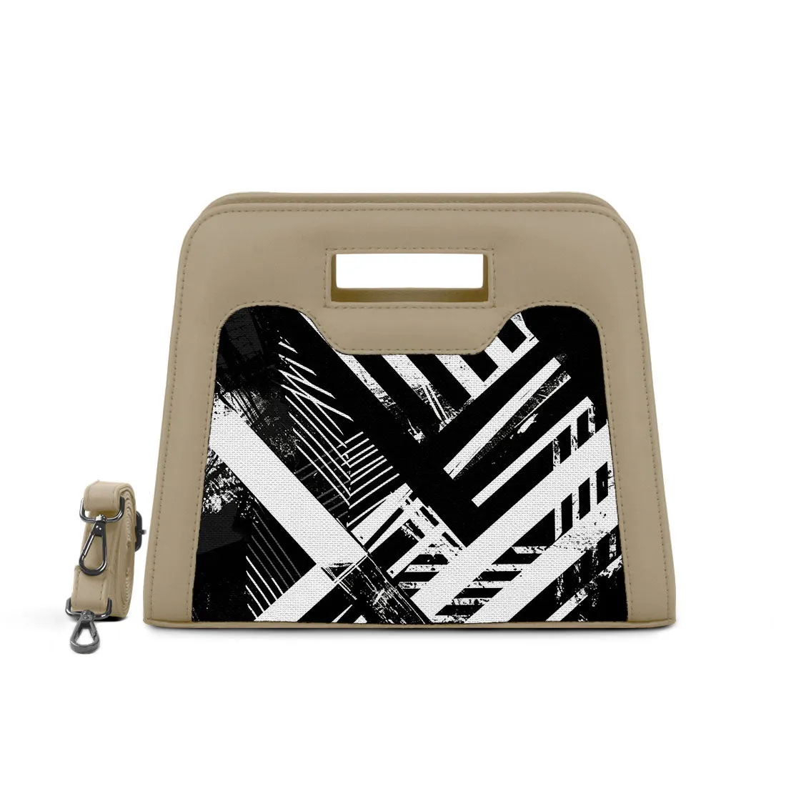 Beige Chic Peek Handbag Abstract Design