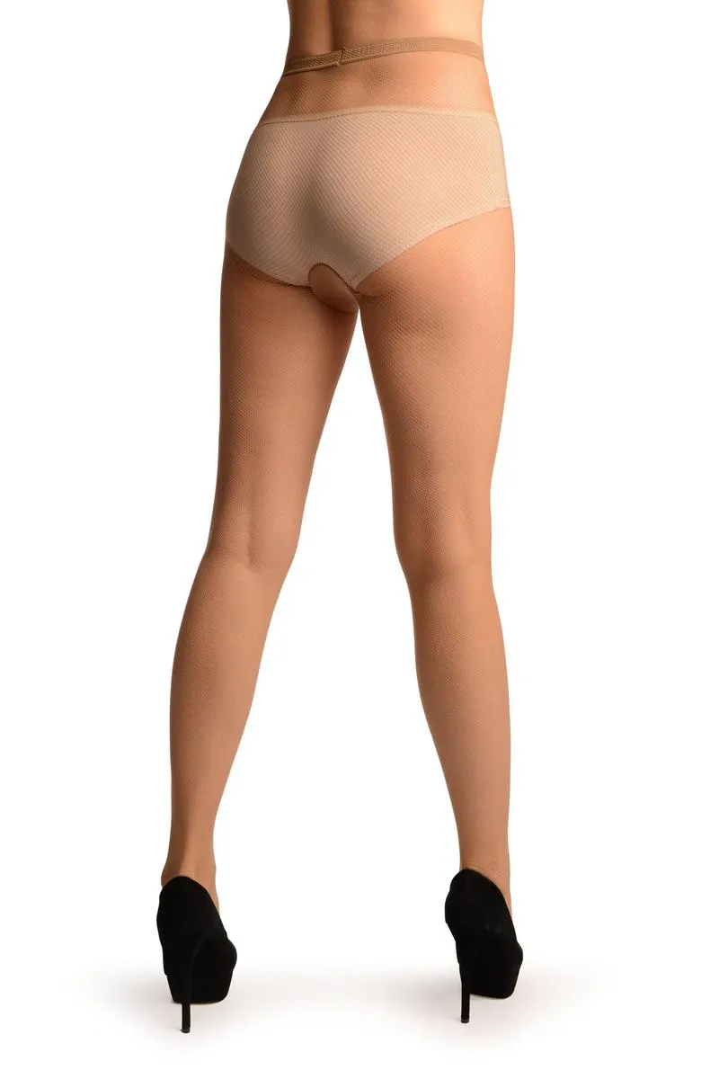 Beige Luxurious Small Mesh Fishnet Tights