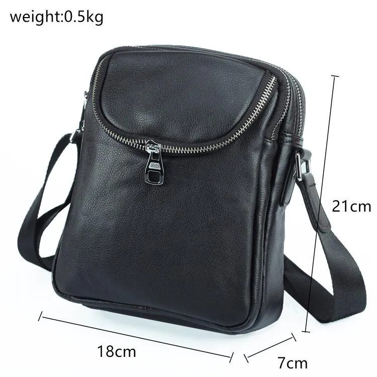 Black LEATHER MENS 8-inch Phone Small Vertical Side Bag Black COURIER BAG MESSENGER BAG FOR MEN