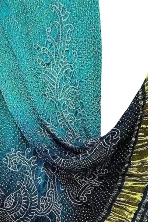 Blue Bandhani Pure Gajji Silk Peacock Design Dupatta