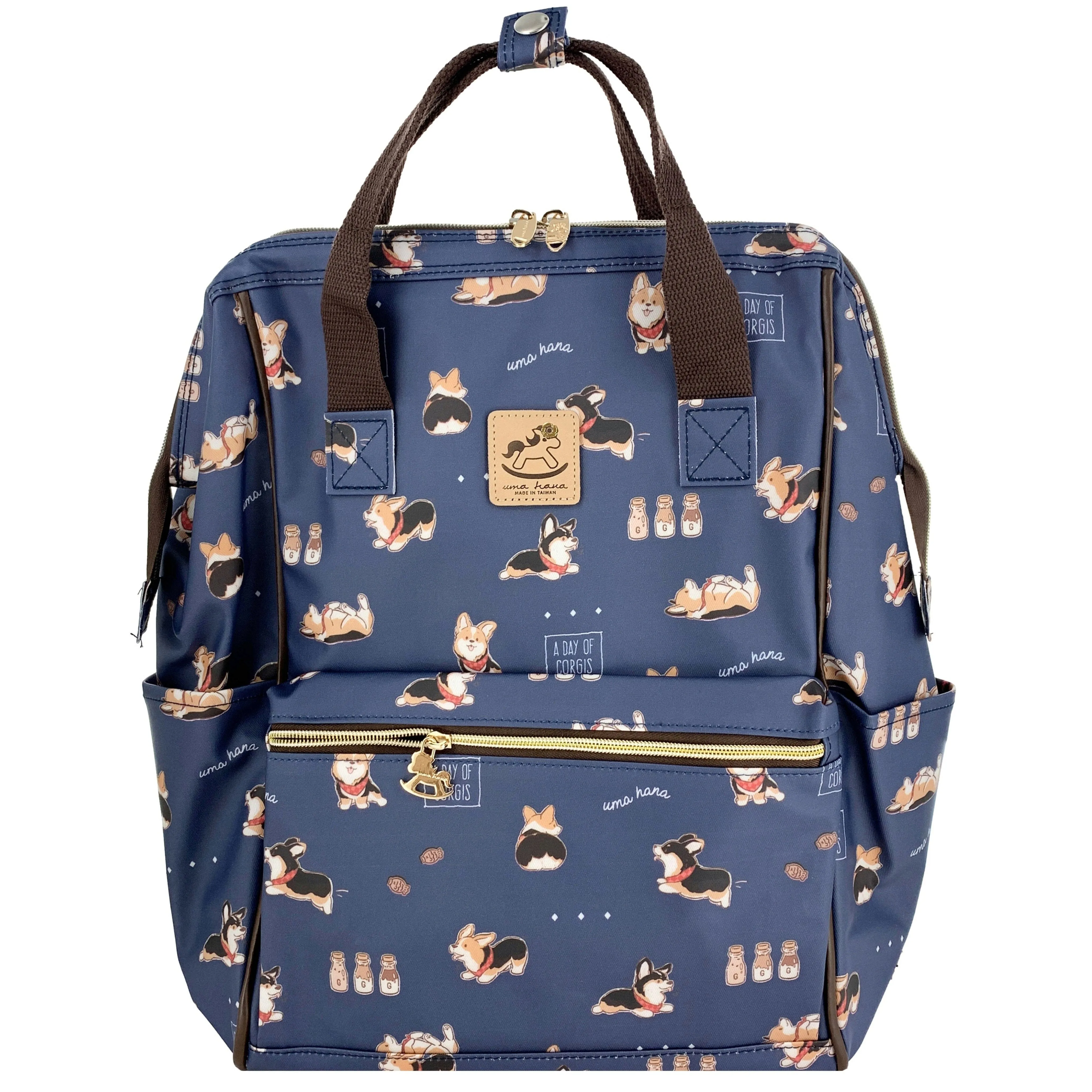 Blue Tricolor Corgi Large Opening Backpack