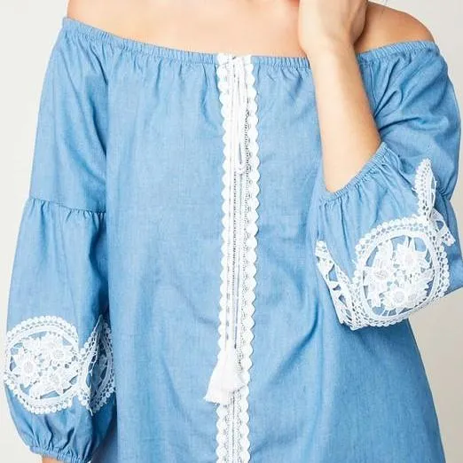 Boho Beauty Blue Off Shoulder Dress