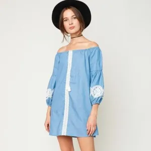 Boho Beauty Blue Off Shoulder Dress