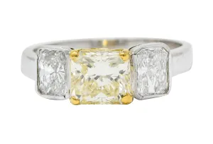 Contemporary 2.76 CTW Fancy Yellow & White Diamond 18 Karat Gold Platinum Ring