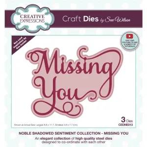 Creative Expressions Craft Dies By Sue Wilson - Noble Shadowed Sentiment Collection - Missing You*