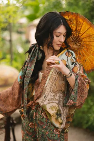 Cropped Bamboo Kimono Cardigan Secret Garden with Swan - Not included in Black Friday Sale