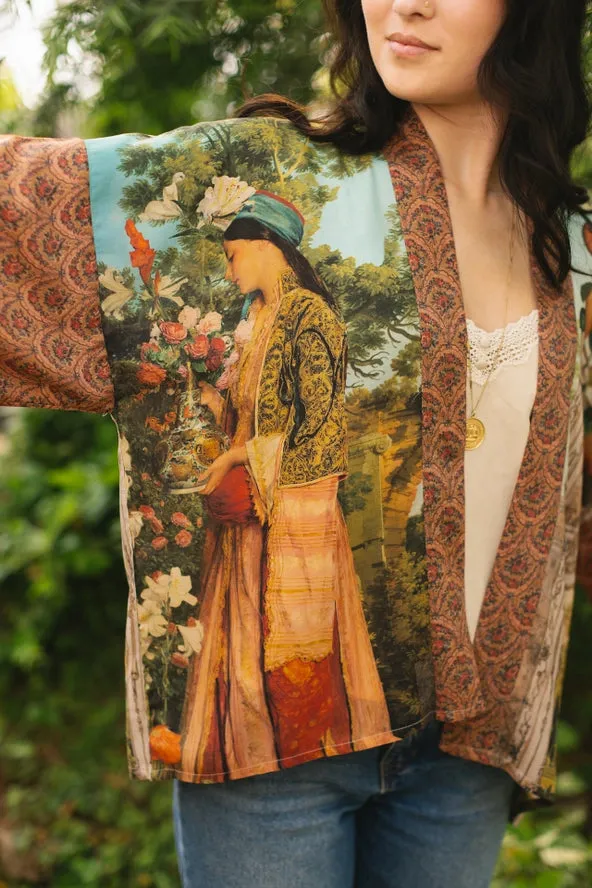 Cropped Bamboo Kimono Cardigan Secret Garden with Swan - Not included in Black Friday Sale