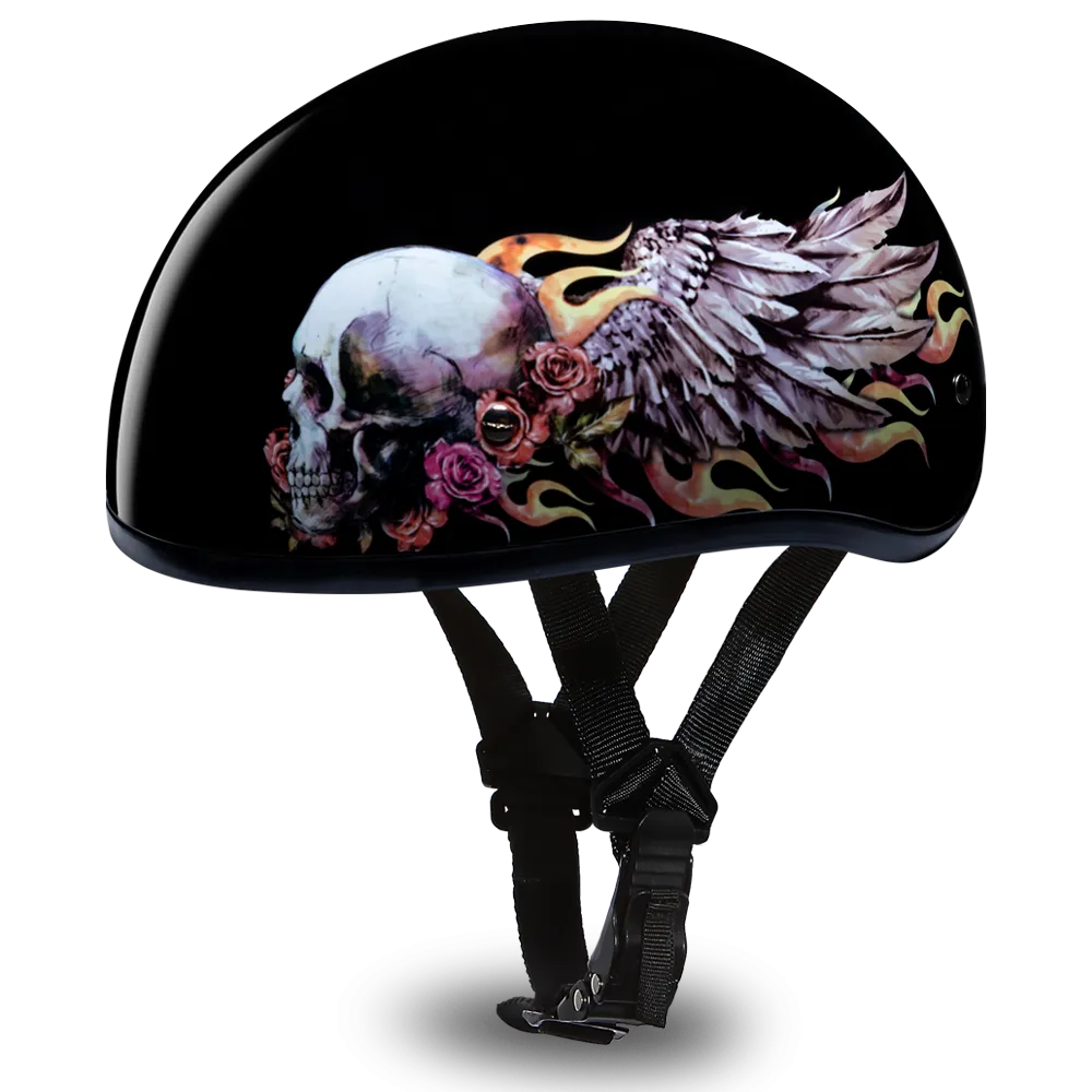 D6-SKW D.O.T. DAYTONA SKULL CAP - W/ SKULL WINGS