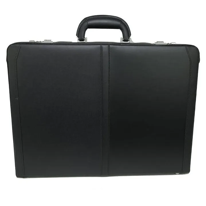 Dazzlo Men's Expandable Leather Attache Briefcase with Dual Combination Locks - Genuine Leather - Black - 19"