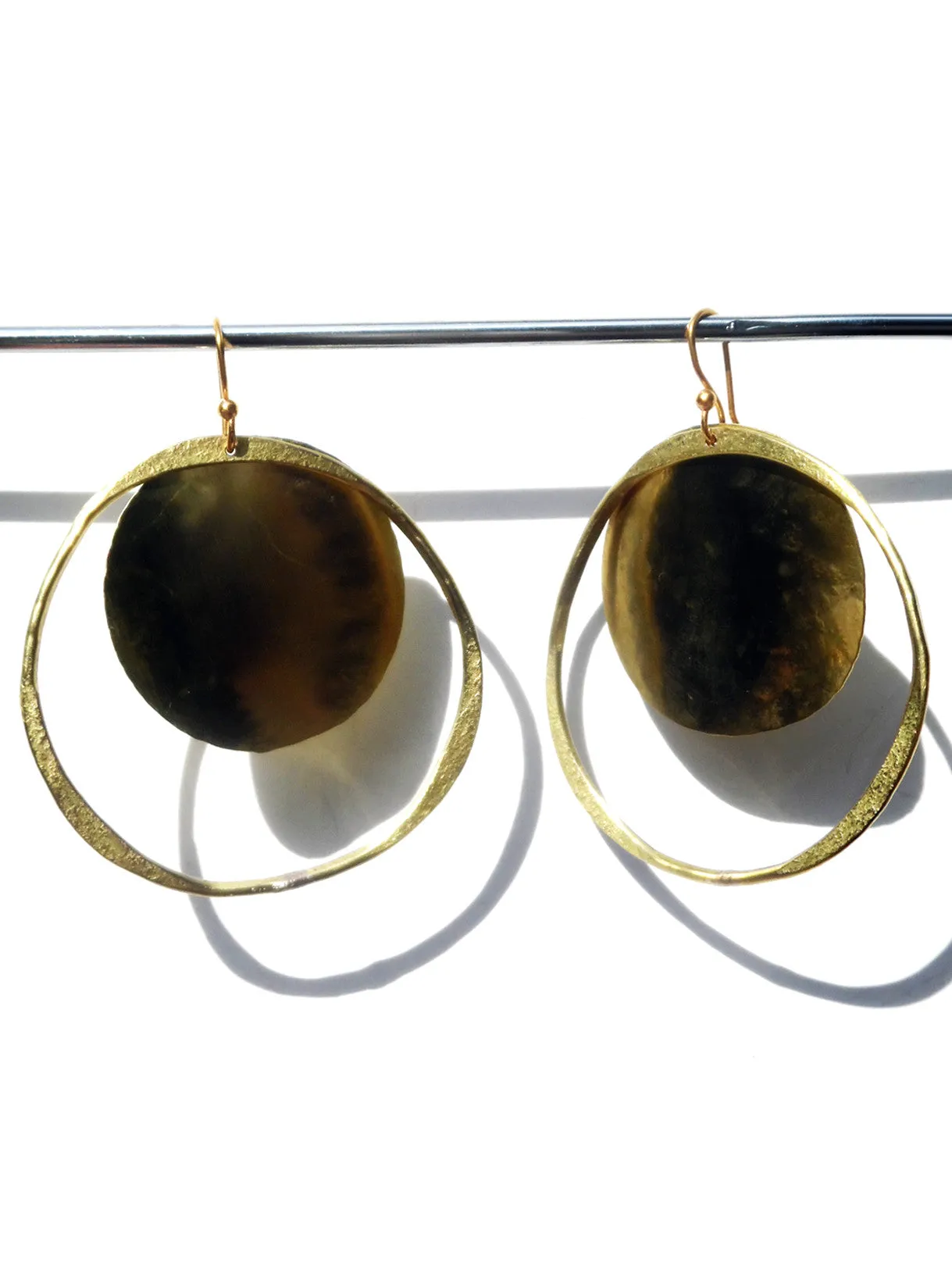 Earrings Hoop And Disc Gold On Brass