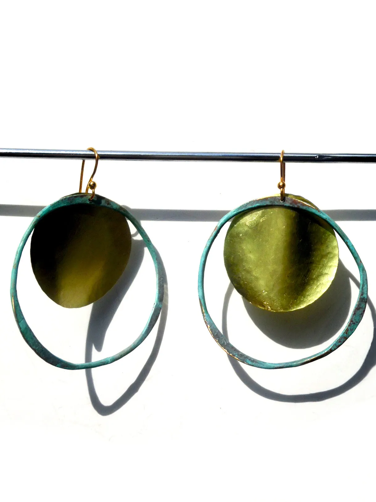 Earrings Hoop And Disc Gold On Brass