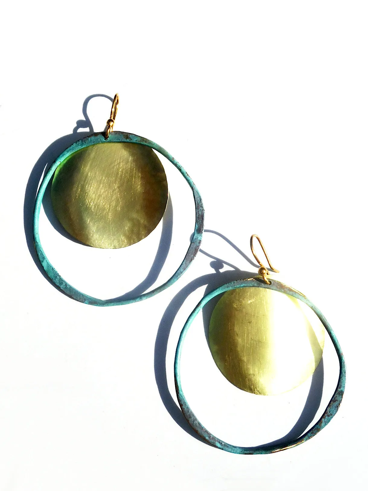 Earrings Hoop And Disc Gold On Brass