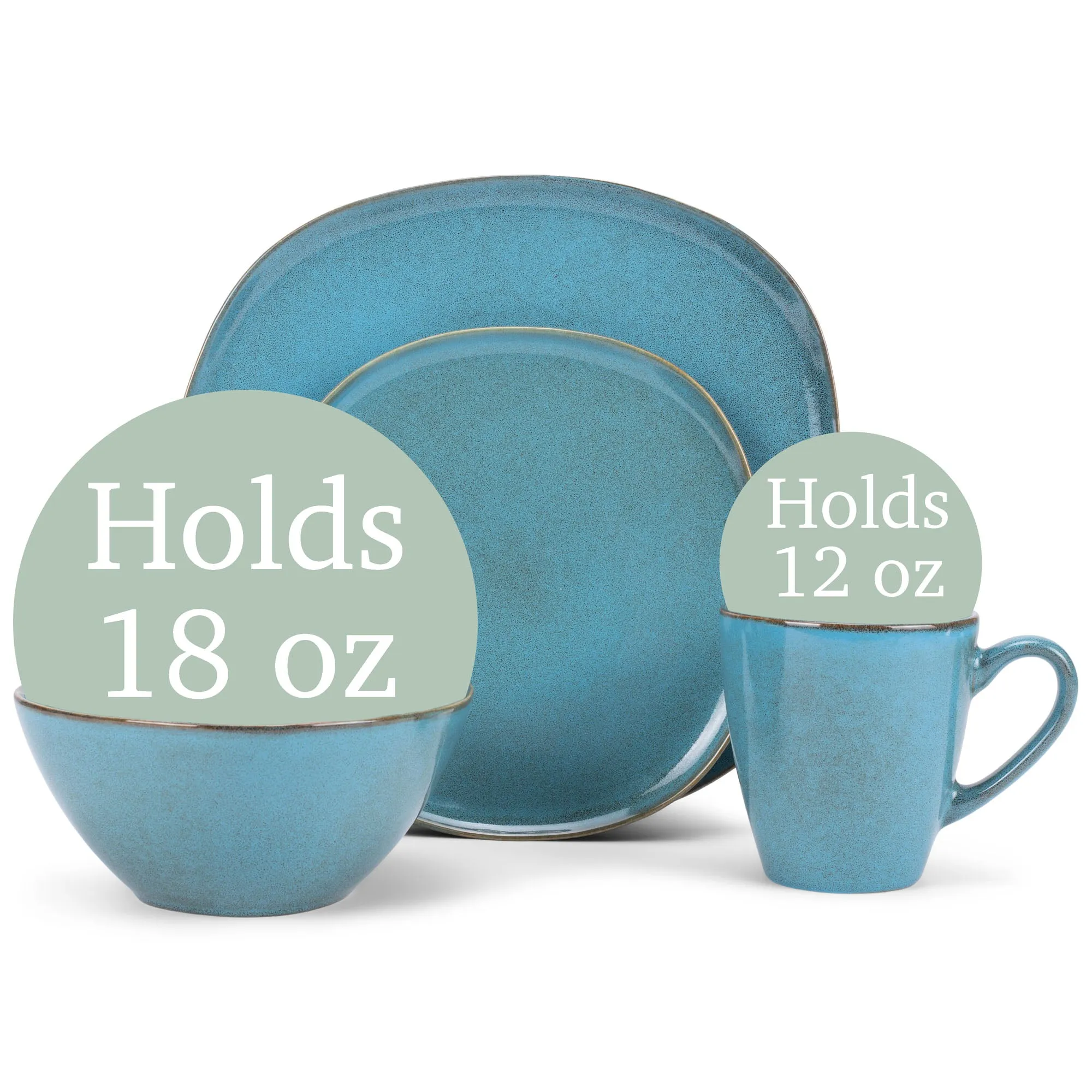 Elanze Designs Modern Chic Smooth Ceramic Stoneware Dinnerware 16 Piece Set - Service for 4, Turquoise