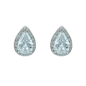 Elegant Center Pear Shape CZ With Micro CZ Frame Stud Brass Earring