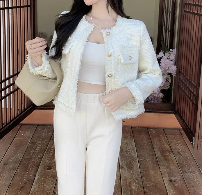 Elegant Classy Golden Button White Jacket