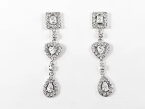 Elegant Mix Shape Design Dangle CZ Silver Earrings