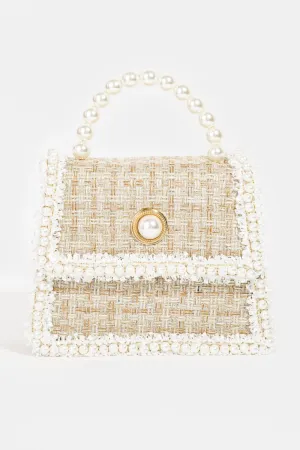 Fame Pearly Trim Woven Handbag