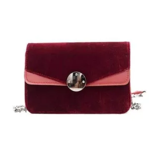 Fashionable Wind Velvet Small Bag 2017 Female New Chain Small Bag Temperament All-Match Shoulder Messenger Bag - Burgundy