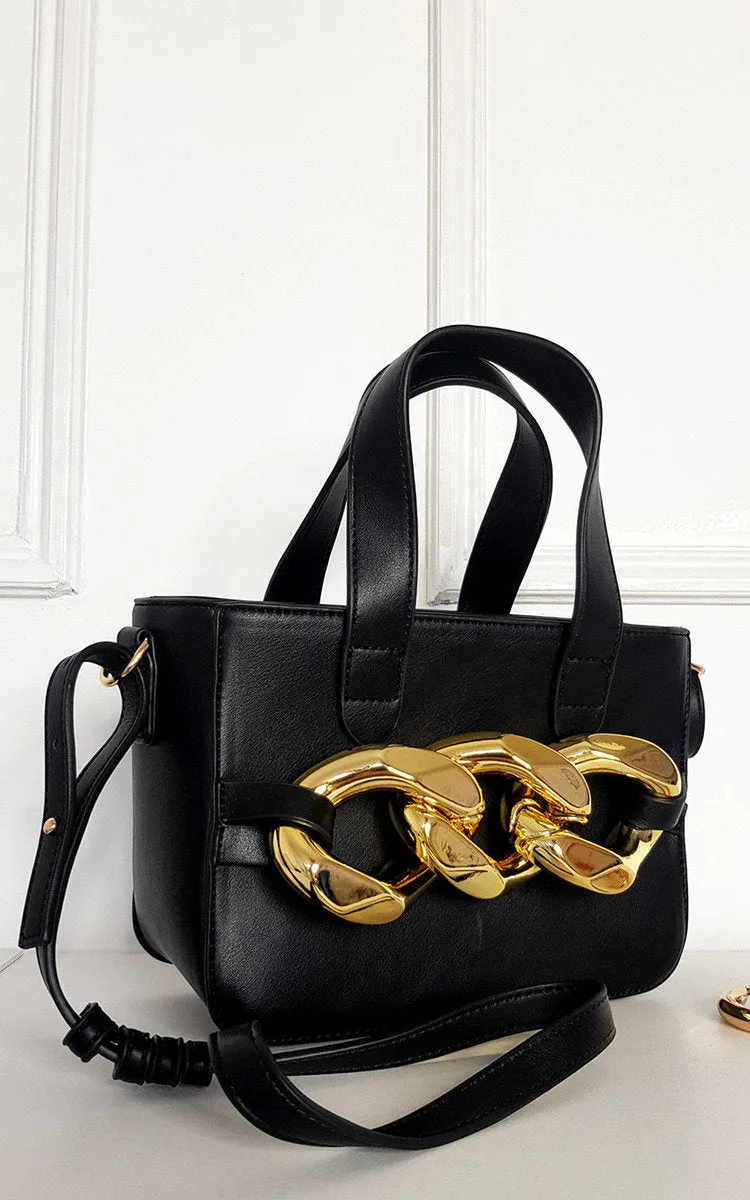 Faux Leather Bag with Extreme Chain Detail