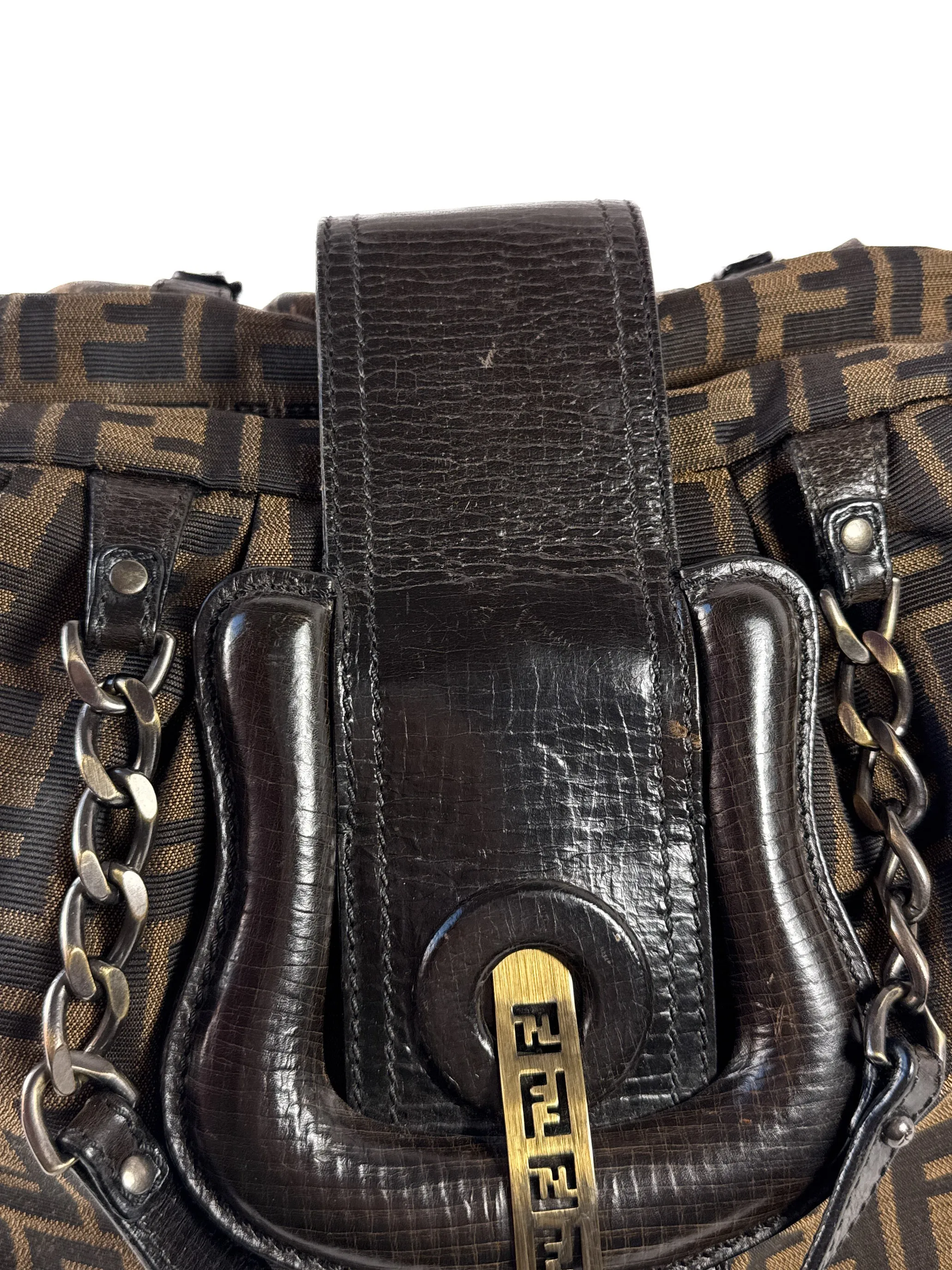 Fendi brown Zucca buckle chain shoulder bag