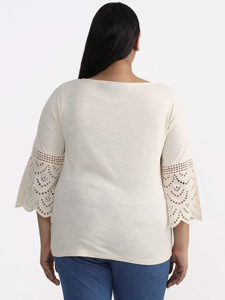 Gia Curves Cream Schiffli Blouse