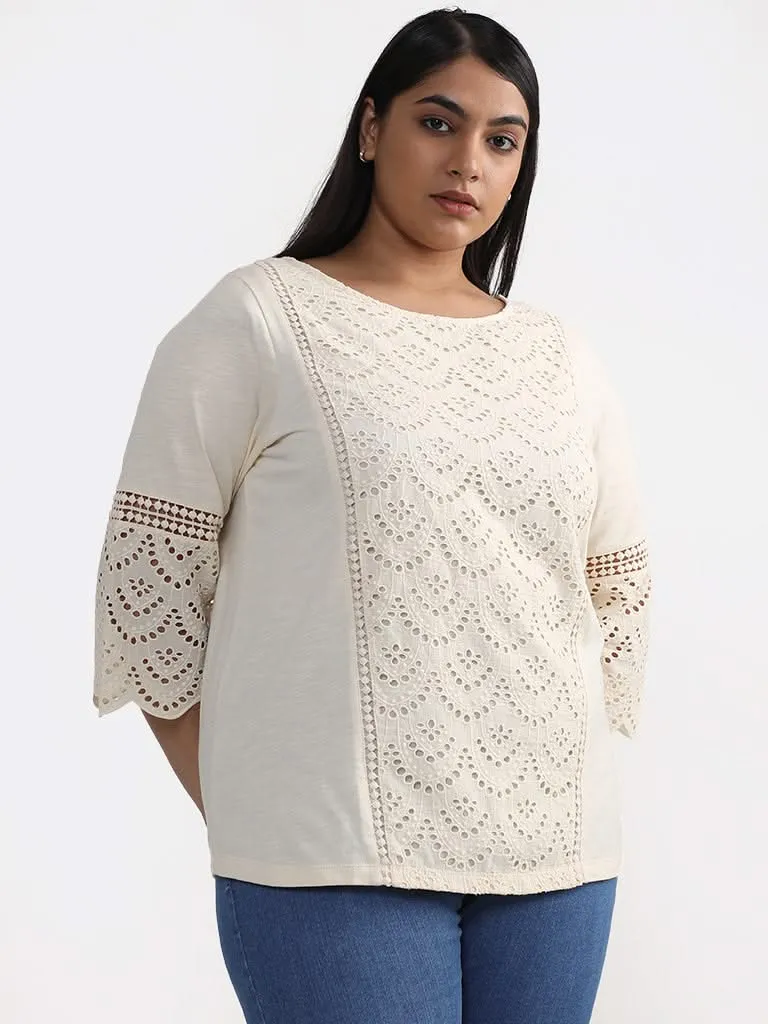 Gia Curves Cream Schiffli Blouse