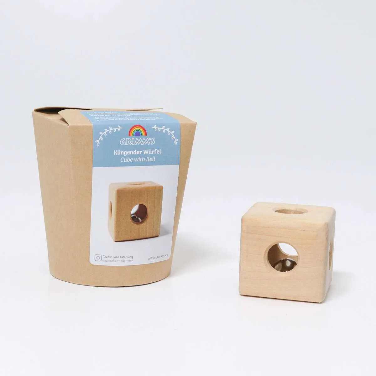 Grimm's Wooden Cube with Bell Rattle