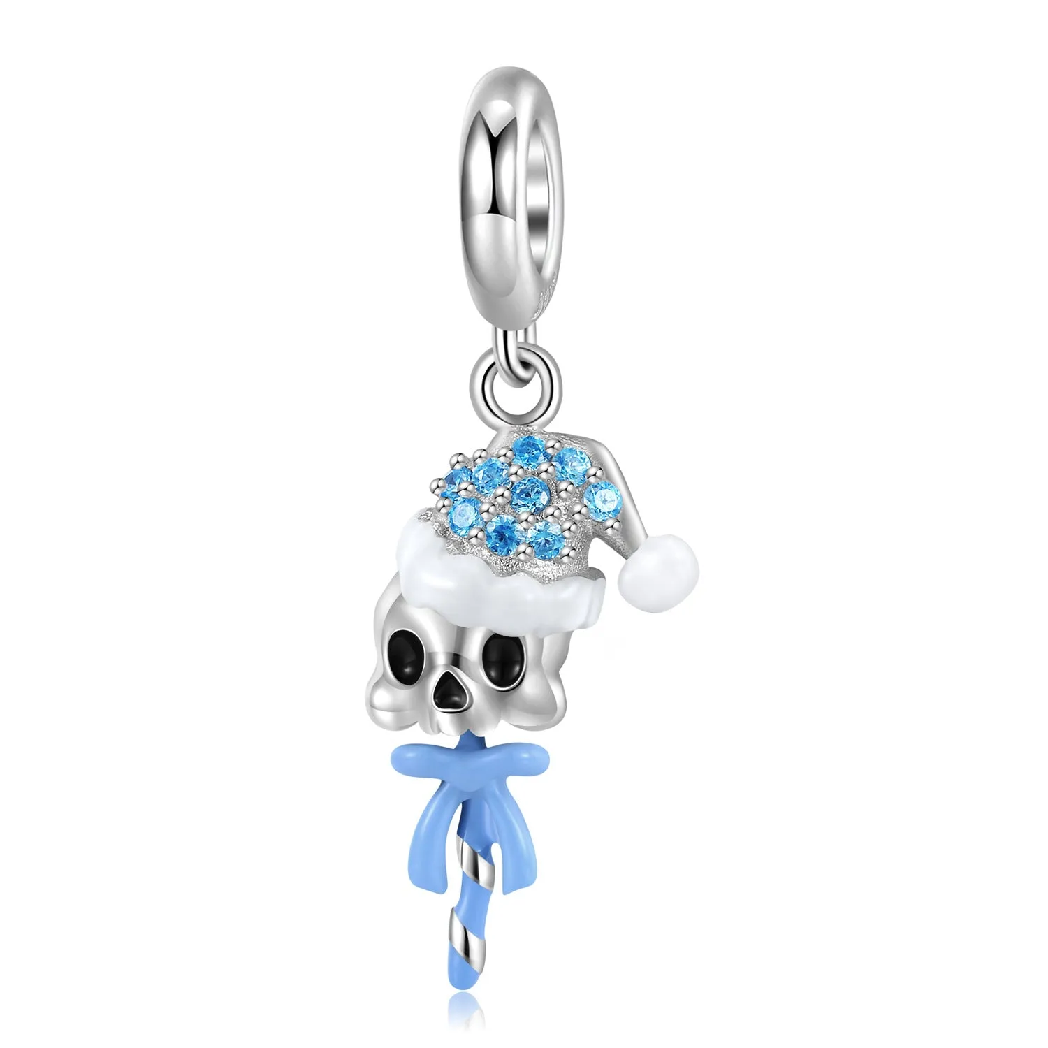 Halloween Skeleton Blue Zircon Silver Pendant