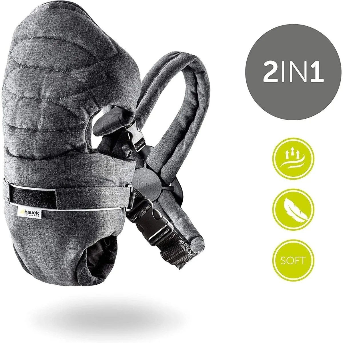 Hauck 2 Way Carrier- Baby Carrier With 4 Carry Positions-Melange Charcoal