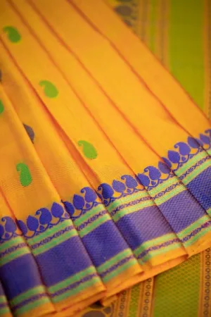 Kanchi Silk Hand-woven Sari - Bright Yellow