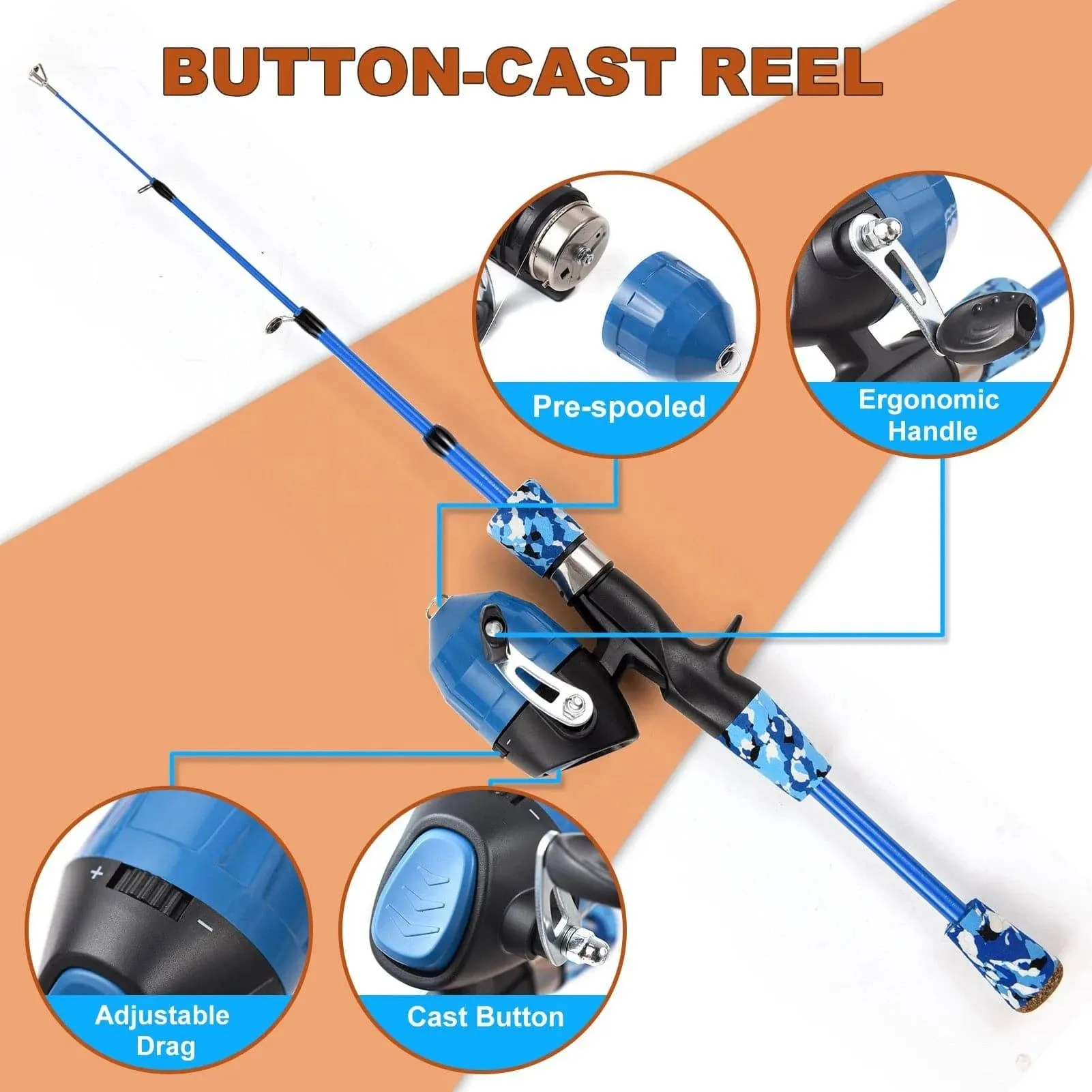 Kids Fishing Rod and Reel Combo Full Kit 1.2m/1.5m Telescopic Casting Rod Pole with Spincast Reel and Hooks Lures Swivels bag