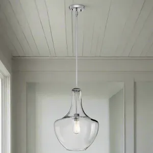 Large Shaped Chrome Clear Glass Pendant  51cm